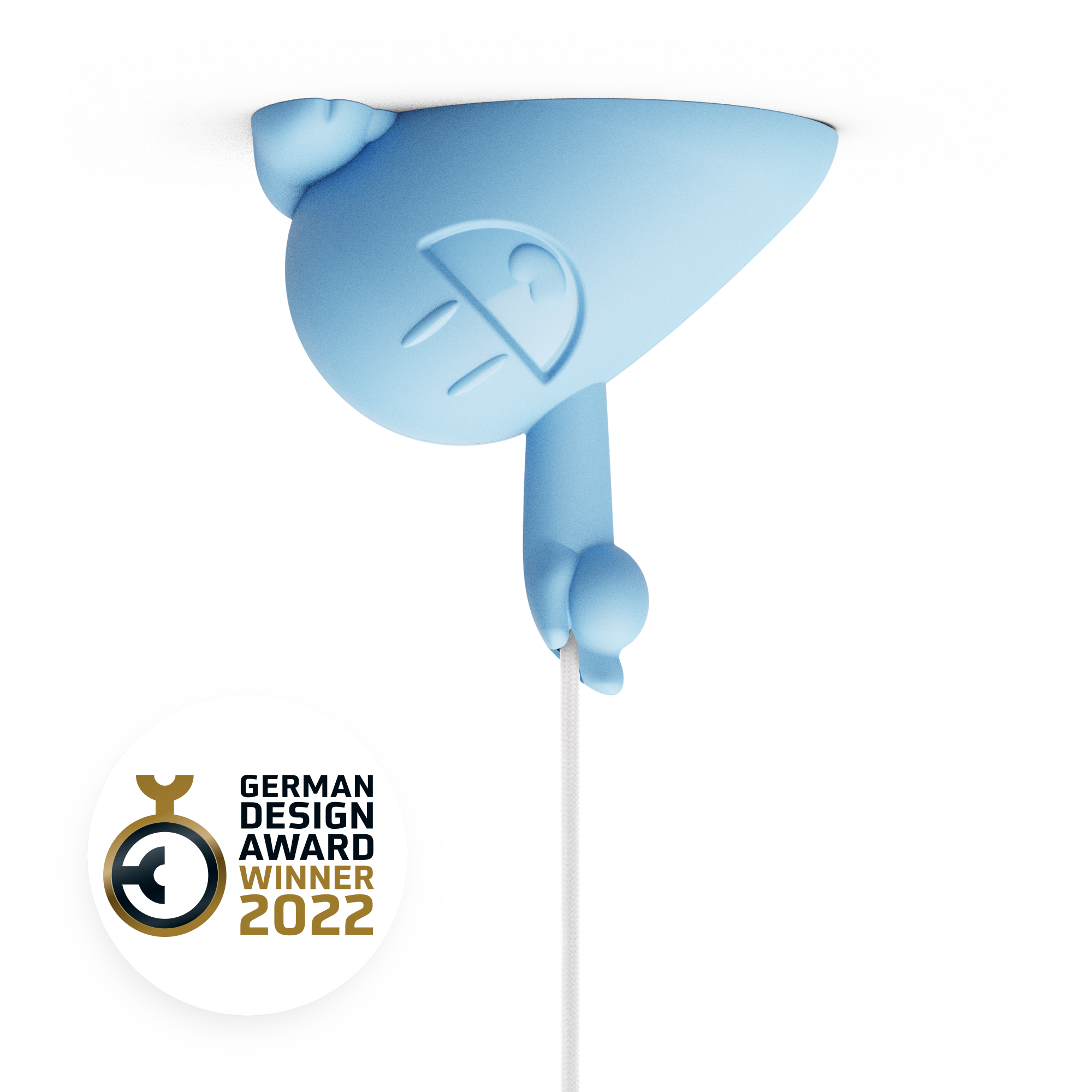 CEELINGS canopy for light fixture with fun Happy Hermann design in pastel blue. Home style for the ceiling. 100% Made in Germany by FIFTYEIGHT PRODUCTS according to social and environmental guidelines. Crafted from premium ABS plastic, includes assembly parts.