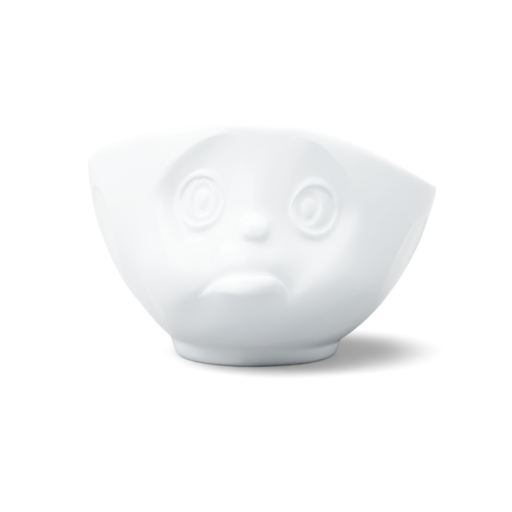 Premium porcelain bowl in white from the porcelain product family of fun dishware by FIFTYEIGHT Products. Offers 16 oz capacity perfect for serving cereal, soup, snacks and much more. Dishwasher and microwave safe bowl featuring a sculpted ‘sulking’ facial expression. Shipped in exclusively designed gift box.