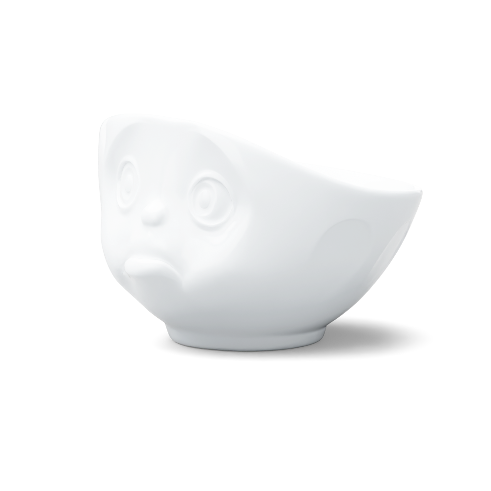 Premium porcelain bowl in white from the porcelain product family of fun dishware by FIFTYEIGHT Products. Offers 16 oz capacity perfect for serving cereal, soup, snacks and much more. Dishwasher and microwave safe bowl featuring a sculpted ‘sulking’ facial expression. Shipped in exclusively designed gift box.