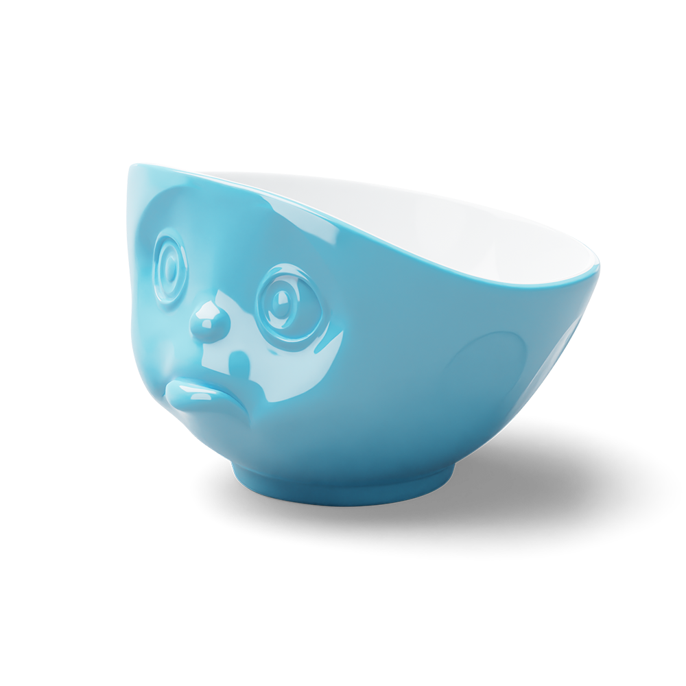 Premium porcelain bowl in blue from the porcelain product family of fun dishware by FIFTYEIGHT Products. Offers 16 oz capacity perfect for serving cereal, soup, snacks and much more. Dishwasher and microwave safe bowl featuring a sculpted ‘sulking’ facial expression. Shipped in exclusively designed gift box.