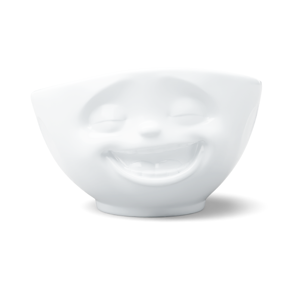 Premium porcelain bowl in white from the porcelain product family of fun dishware by FIFTYEIGHT Products. Offers 16 oz capacity perfect for serving cereal, soup, snacks and much more. Dishwasher and microwave safe bowl featuring a sculpted ‘laughing’ facial expression. Shipped in exclusively designed gift box.