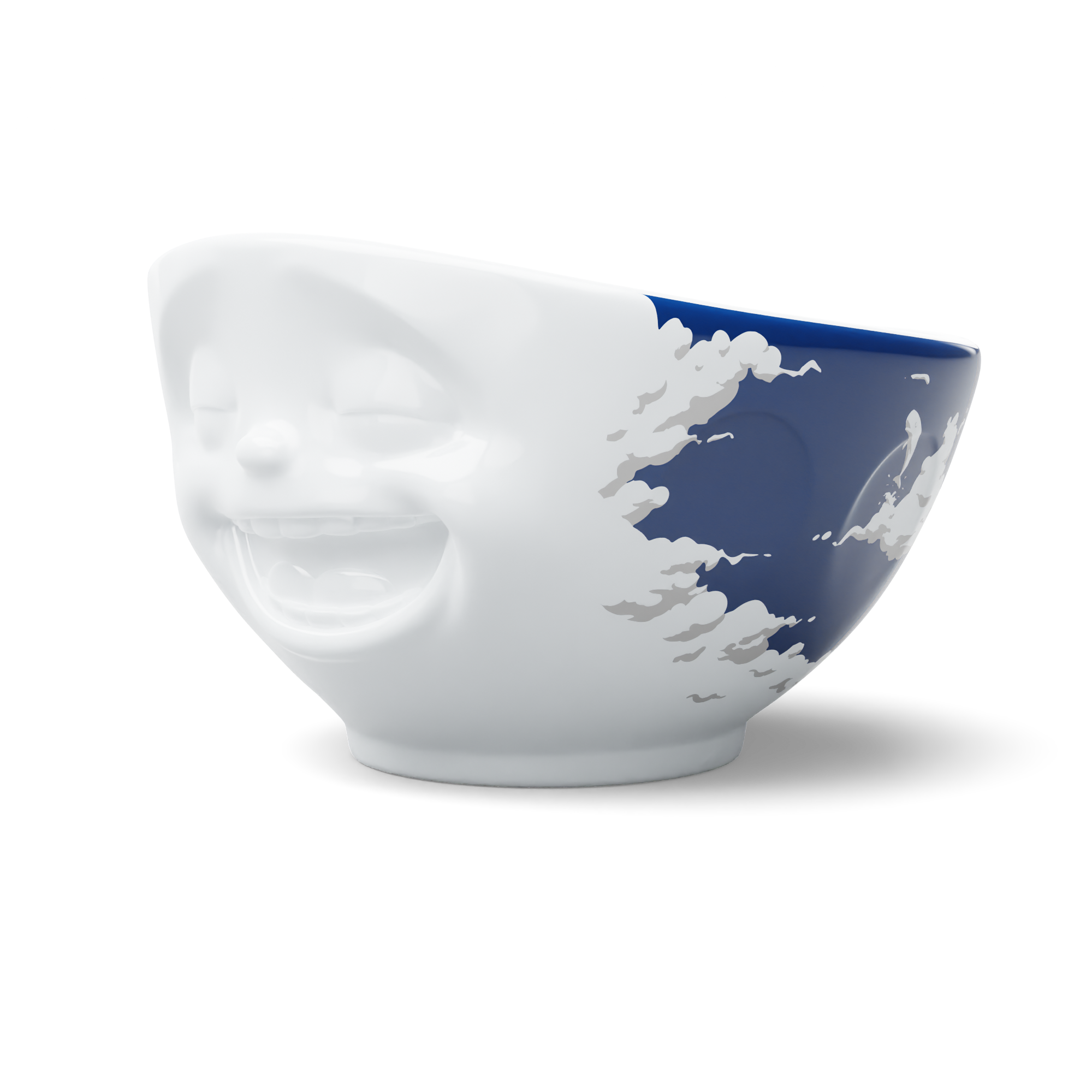 Premium porcelain bowl with colorful accents from TASSEN product family of fun dishware by FIFTYEIGHT Products. Offers 16 oz capacity perfect for serving cereal, soup, snacks and much more. Dishwasher and microwave safe bowl featuring a ‘laughing’ facial expression and colorful artwork in 'heavenly' design. Shipped in gift box.
