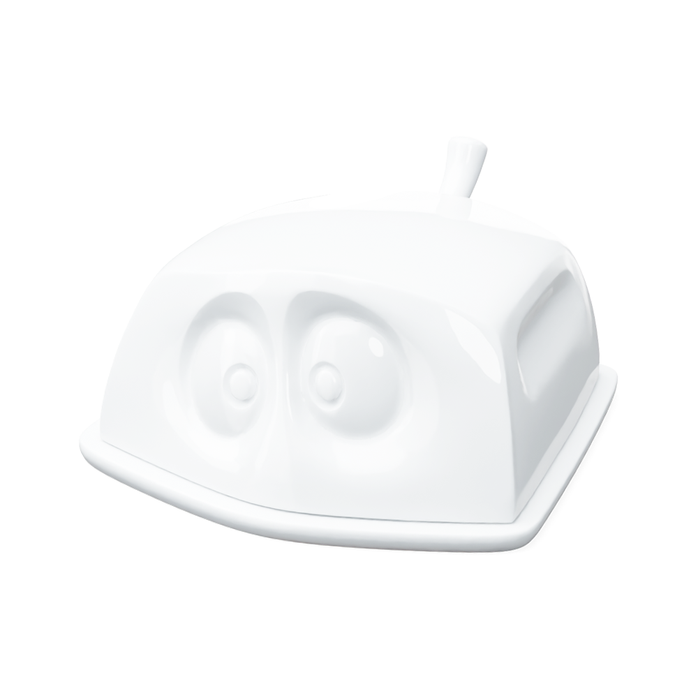 The butter dish is finally available in the US! Features a top tall enough to fit a large block of butter. From the porcelain product family of fun dishware by FIFTYEIGHT Products. Made in Germany according to environmental standards.