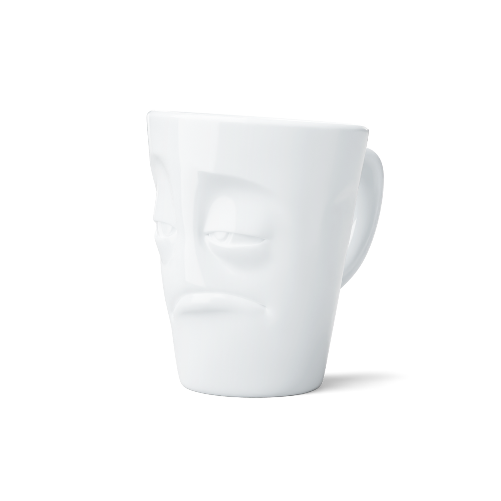 Premium porcelain coffee mug with handle from the popular product family of fun dishware by FIFTYEIGHT Products. Offers 11 oz capacity for serving coffee, tea, latte, matcha, soup and more. Dishwasher and microwave safe cup with a 'snoozy' facial expression. Shipped in exclusively designed gift box.