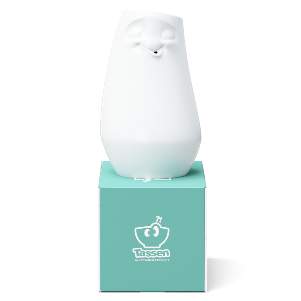 Exclusive designer flower vase made from premium porcelain with a 'laid back' facial expression. Stands at 9 inches tall on a footed base. From the porcelain product family of fun dishware by FIFTYEIGHT Products. Made in Germany according to environmental standards.