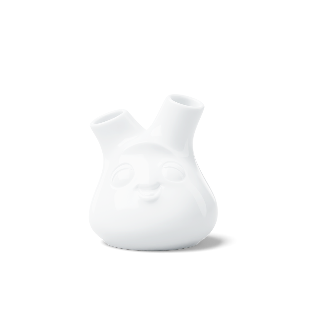 Exclusive designer flower vase made from premium porcelain with a 'cheeky' facial expression. Stands at 3.9 inches tall on a footed base. From the porcelain product family of fun dishware by FIFTYEIGHT Products. Made in Germany according to environmental standards.