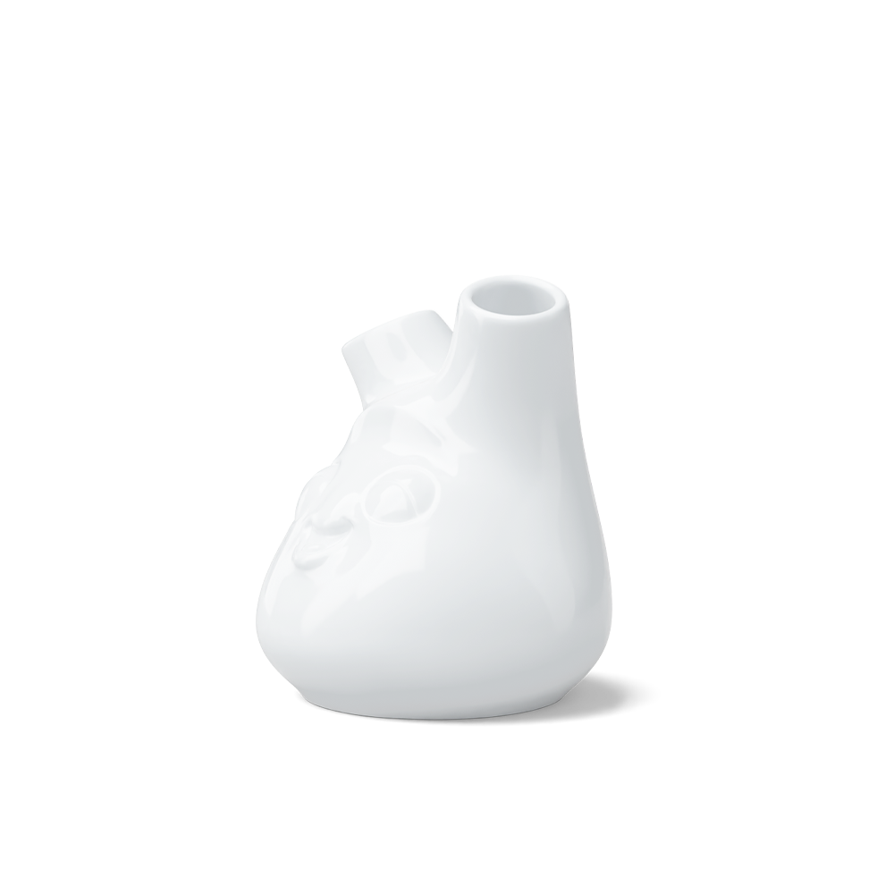 Exclusive designer flower vase made from premium porcelain with a 'cheeky' facial expression. Stands at 3.9 inches tall on a footed base. From the porcelain product family of fun dishware by FIFTYEIGHT Products. Made in Germany according to environmental standards.