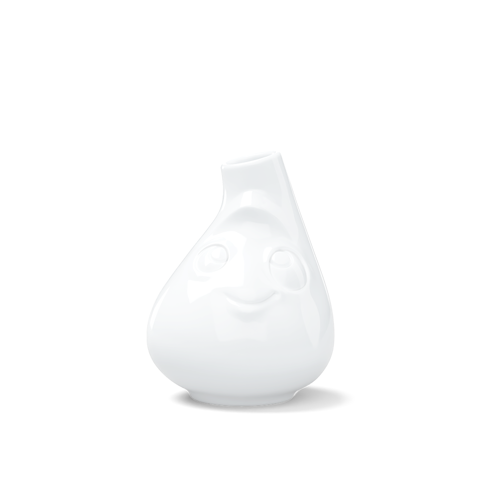 Exclusive designer flower vase made from premium porcelain with a 'cute' facial expression. Stands at 3.9 inches tall on a footed base. From the porcelain product family of fun dishware by FIFTYEIGHT Products. Made in Germany according to environmental standards.