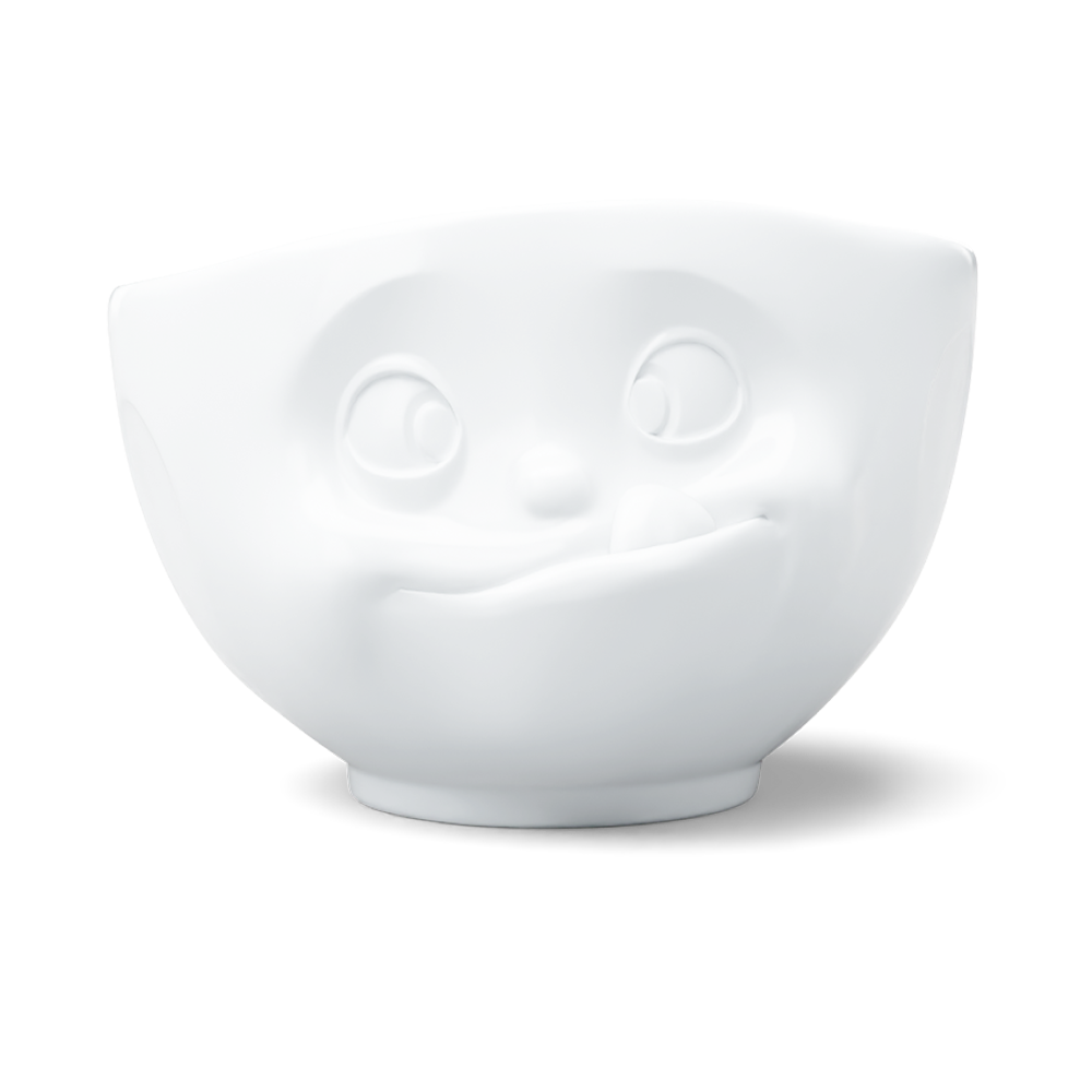 Premium extra large porcelain bowl in white from the porcelain product family of fun dishware by FIFTYEIGHT Products. Offers 33 oz capacity perfect for serving noodle soup, salads and much more. Dishwasher and microwave safe bowl featuring a sculpted ‘tasty’ facial expression. Shipped in exclusively designed gift box.