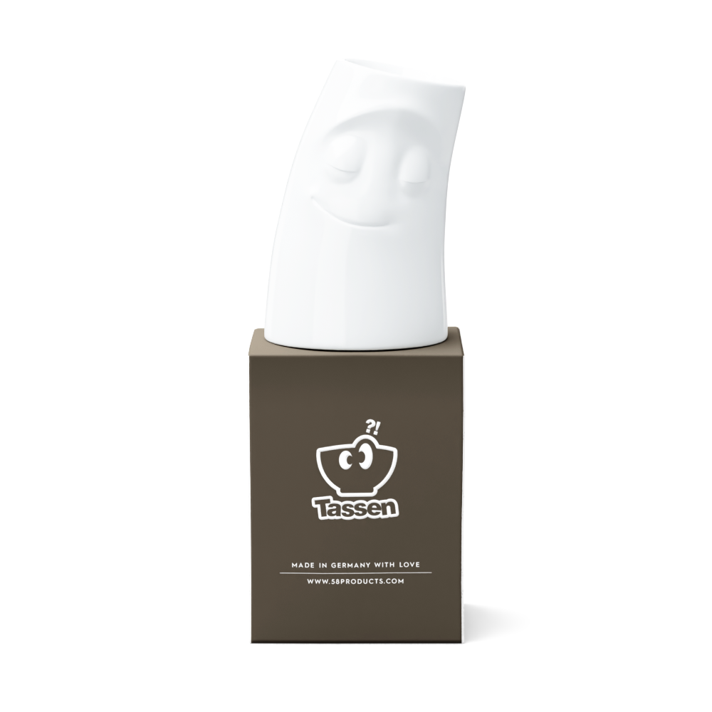 Exclusive designer candle holder with CUDDLY facial expression. Stands at 4.4 inches tall on a footed base and fits a tea light or LED light. From the TASSEN product family of fun dishware by FIFTYEIGHT Products. Made in Germany according to environmental standards.