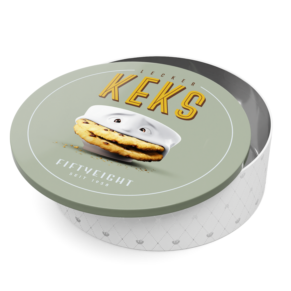 At 85 Oz Capacity, the "Tasty Cookie" tin box is part of our Vintage Edition line from FIFTYEIGHT PRODUCTS. Perfect for for storing all those cookies, biscuits, beautiful memories from the last vacation and little needful things around the house. Made in Germany according to environmental guidelines.