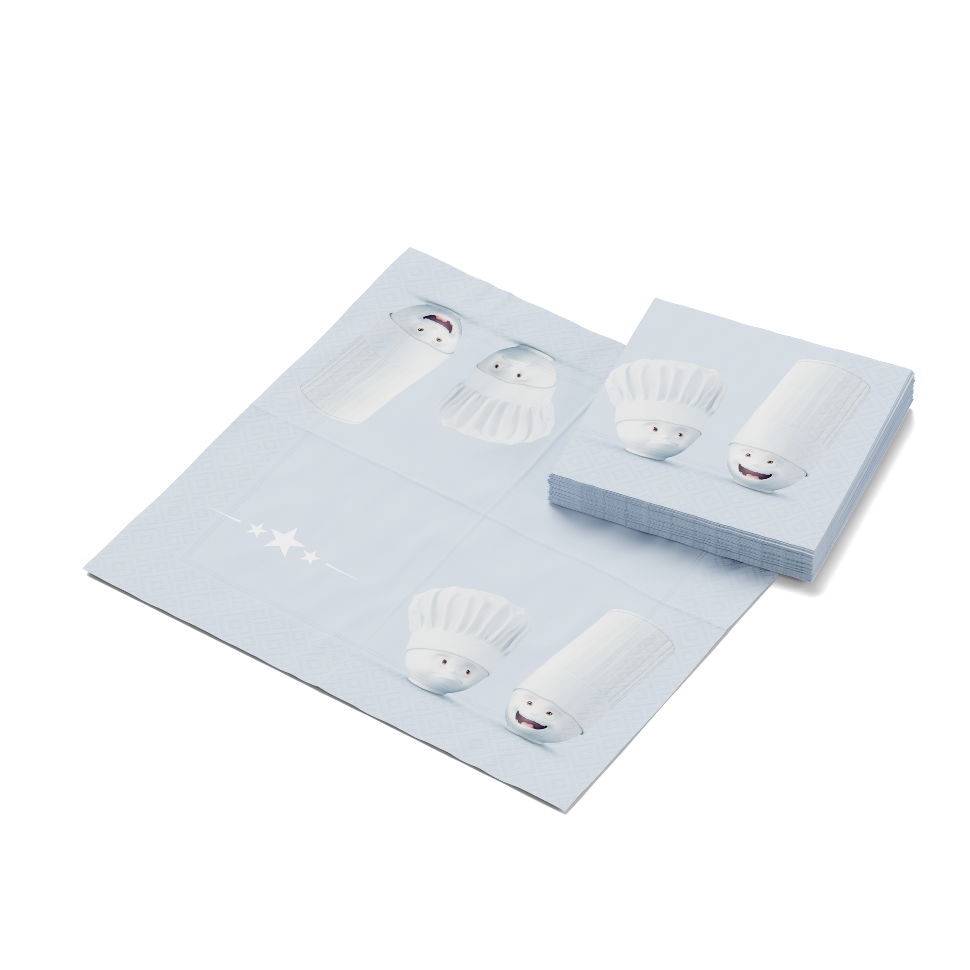 Pack of 20 disposable paper napkins in transparent packaging. Colorful paper napkins featuring zany TASSEN artwork in "Chef" design. 12 by 12 inches in size and Made in Germany according to environmental standards.