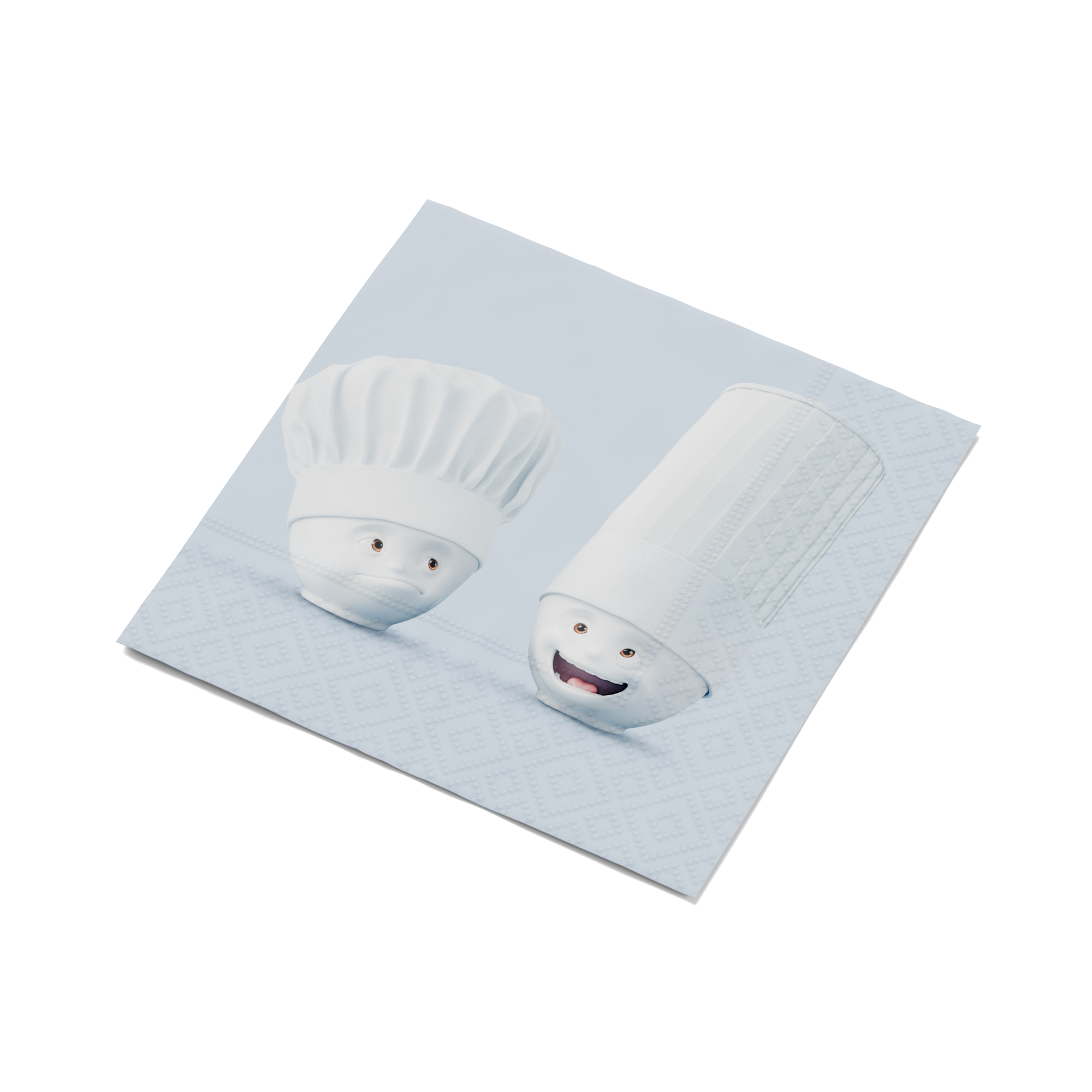 Pack of 20 disposable paper napkins in transparent packaging. Colorful paper napkins featuring zany TASSEN artwork in "Chef" design. 12 by 12 inches in size and Made in Germany according to environmental standards.