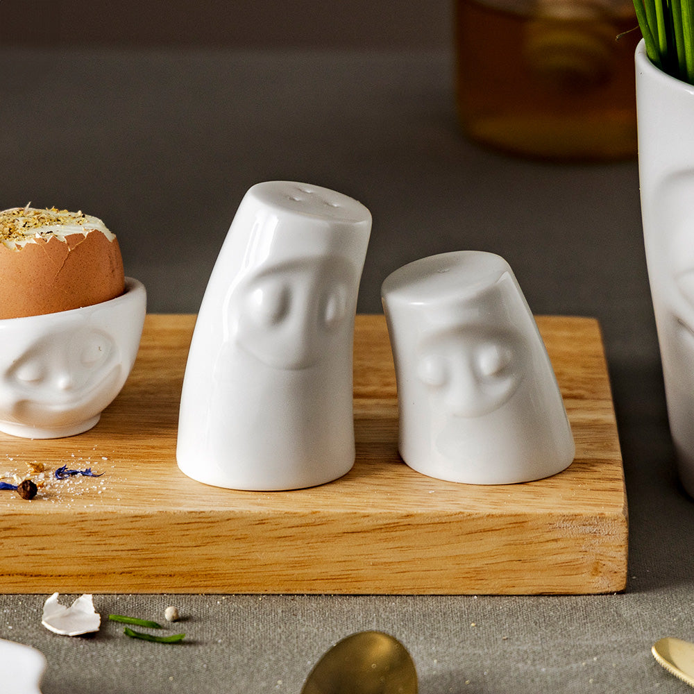 The seasoning cuddler is 2.9 inches tall with a 1.7 inch diameter. Our Seasoning Cuddler CUDDLY is for salt, and our Seasoning Cuddler COZY is for pepper. Made in Germany according to environmental and social guidelines.