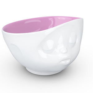 16 ounce capacity porcelain bowl in white with berry color inside featuring a sculpted ‘kissing’ facial expression. From the TASSEN product family of fun dishware by FIFTYEIGHT Products. Quality bowl perfect for serving cereal, soup, snacks and much more.