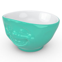 Load image into Gallery viewer, 16 ounce capacity porcelain bowl in mint color featuring a sculpted ‘laughing’ facial expression. From the TASSEN product family of fun dishware by FIFTYEIGHT Products. Quality bowl perfect for serving cereal, soup, snacks and much more.
