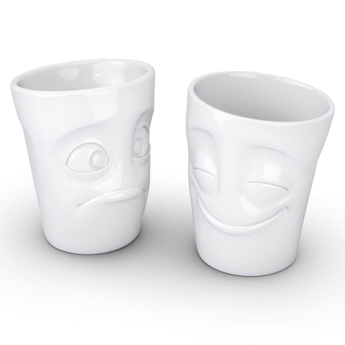 Coffee Mug Set No. 2, Cheery & Baffled Face (Mugs Without Handles