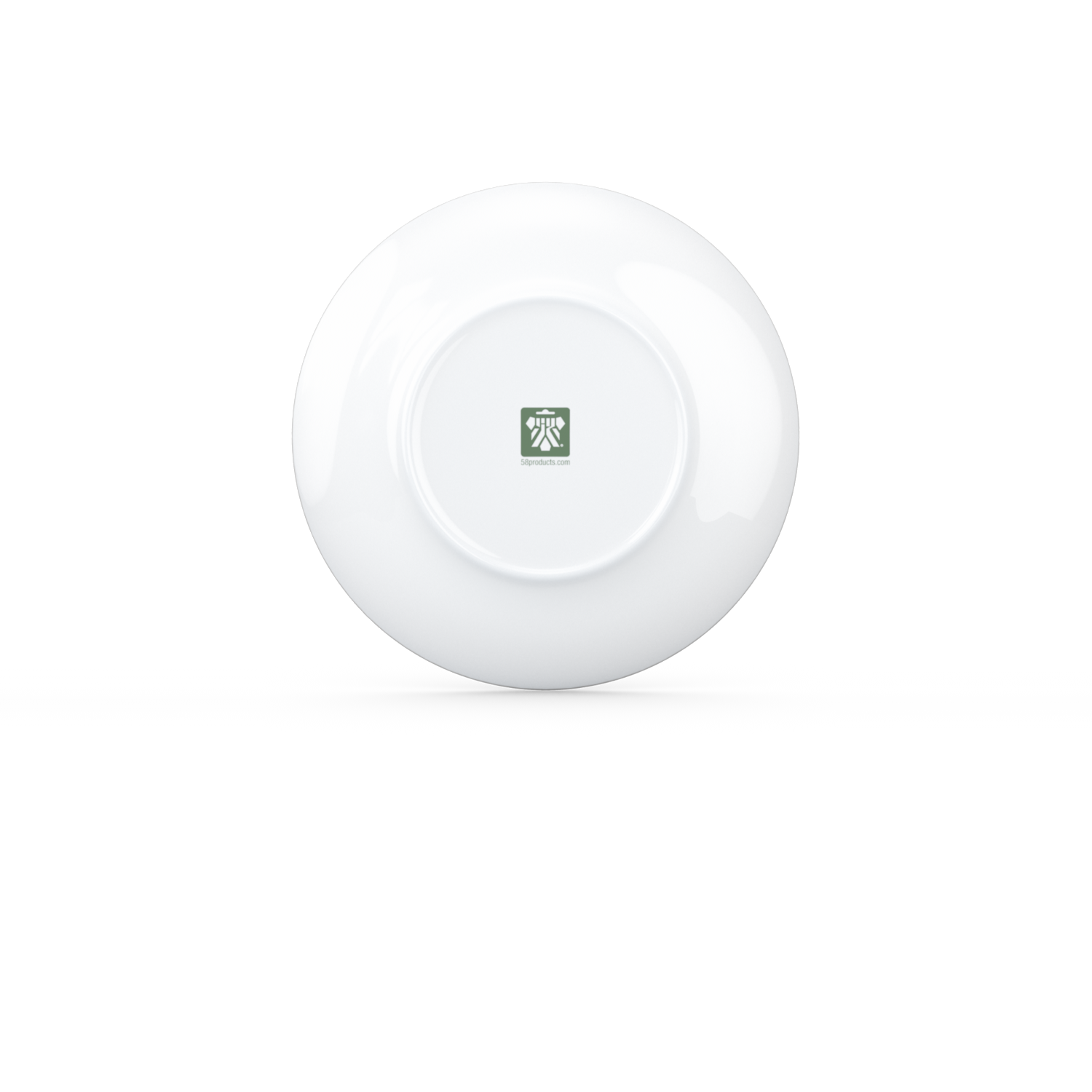 Premium porcelain saucer for coffee cups in white from the TASSEN product family of fun dishware by FIFTYEIGHT Products. Replacement saucer for our Espresso Cups. Single saucer. Dishwasher and microwave safe saucer with FIFTYEIGHT logo details.