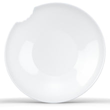 Load image into Gallery viewer, Set of two premium porcelain small deep plates in white with a &#39;bite mark&#39; cutout at the edge. Dishwasher and microwave safes plate with a compact 7.1 inch diameter. From the TASSEN product family of fun dishware by FIFTYEIGHT Products. Made in Germany according to environmental standards.

