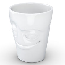 Load image into Gallery viewer, Coffee mug with &#39;impish&#39; facial expression and 11 oz capacity. From the TASSEN product family of fun dishware by FIFTYEIGHT Products. Tall coffee cup with handle in white, crafted from quality porcelain.
