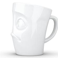 Load image into Gallery viewer, Coffee mug with &#39;baffled&#39; facial expression and 11 oz capacity. From the TASSEN product family of fun dishware by FIFTYEIGHT Products. Tall coffee cup with handle in white, crafted from quality porcelain.

