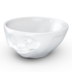 Versatile 11 ounce capacity porcelain bowl in white featuring a sculpted ‘tasty’ facial expression. From the TASSEN product family of fun dishware by FIFTYEIGHT Products. Quality bowl perfect for ice cream to tapas, nuts and hearty dips.