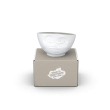Load image into Gallery viewer, 16 ounce capacity porcelain bowl in white with Stone Color Inside featuring a sculpted ‘hopeful’ facial expression. From the TASSEN product family of fun dishware by FIFTYEIGHT Products. Quality bowl perfect for serving cereal, soup, snacks and much more.
