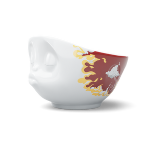 Our special new 16 oz porcelain serving bowl features the 'kissing' face design with a limited edition 'hot' colorway. It's the perfect way to serve spicy food and also the counterpart to the 'Heavenly' Limited Edition Bowl.