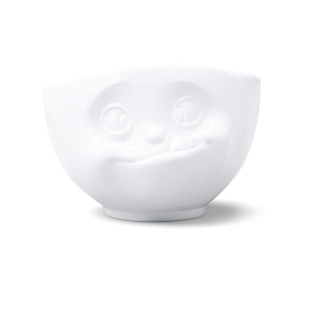 Premium porcelain bowl in white from the porcelain product family of fun dishware by FIFTYEIGHT Products. Offers 16 oz capacity perfect for serving cereal, soup, snacks and much more. Dishwasher and microwave safe bowl featuring a sculpted ‘tasty’ facial expression. Shipped in exclusively designed gift box.