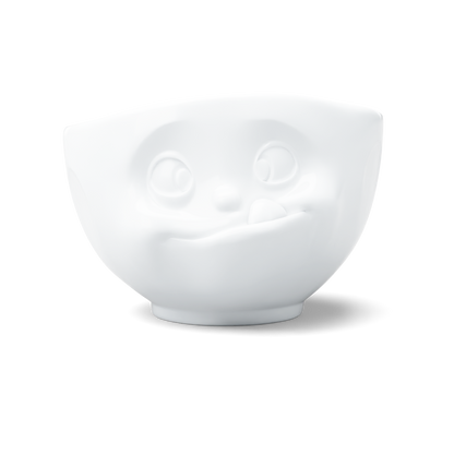 Premium porcelain bowl in white from the porcelain product family of fun dishware by FIFTYEIGHT Products. Offers 16 oz capacity perfect for serving cereal, soup, snacks and much more. Dishwasher and microwave safe bowl featuring a sculpted ‘tasty’ facial expression. Shipped in exclusively designed gift box.