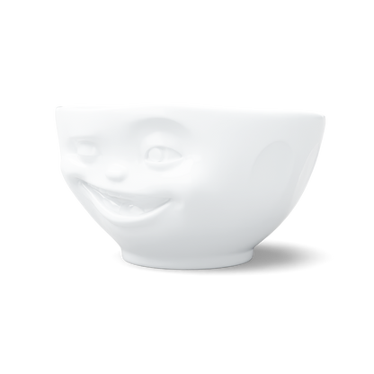Premium porcelain bowl in white from the porcelain product family of fun dishware by FIFTYEIGHT Products. Offers 16 oz capacity perfect for serving cereal, soup, snacks and much more. Dishwasher and microwave safe bowl featuring a sculpted ‘winking’ facial expression. Shipped in exclusively designed gift box.