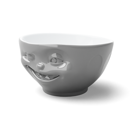 Premium porcelain bowl in grey color from the procelain product family of fun dishware by FIFTYEIGHT Products. Offers 16 oz capacity perfect for serving cereal, soup, snacks and much more. Dishwasher and microwave safe bowl featuring a sculpted ‘winking’ facial expression. Shipped in exclusively designed gift box.