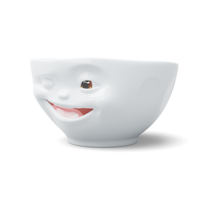 Premium porcelain bowl with colorful accents from TASSEN product family of fun dishware by FIFTYEIGHT Products. Offers 16 oz capacity perfect for serving cereal, soup, snacks and much more. Dishwasher and microwave safe bowl featuring a ‘Winking’ facial expression and colorful details. Shipped in gift box.
