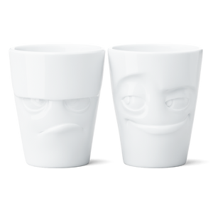 Coffee Mug Set No. 1, Grumpy & Impish Face (Mugs Without Handles)