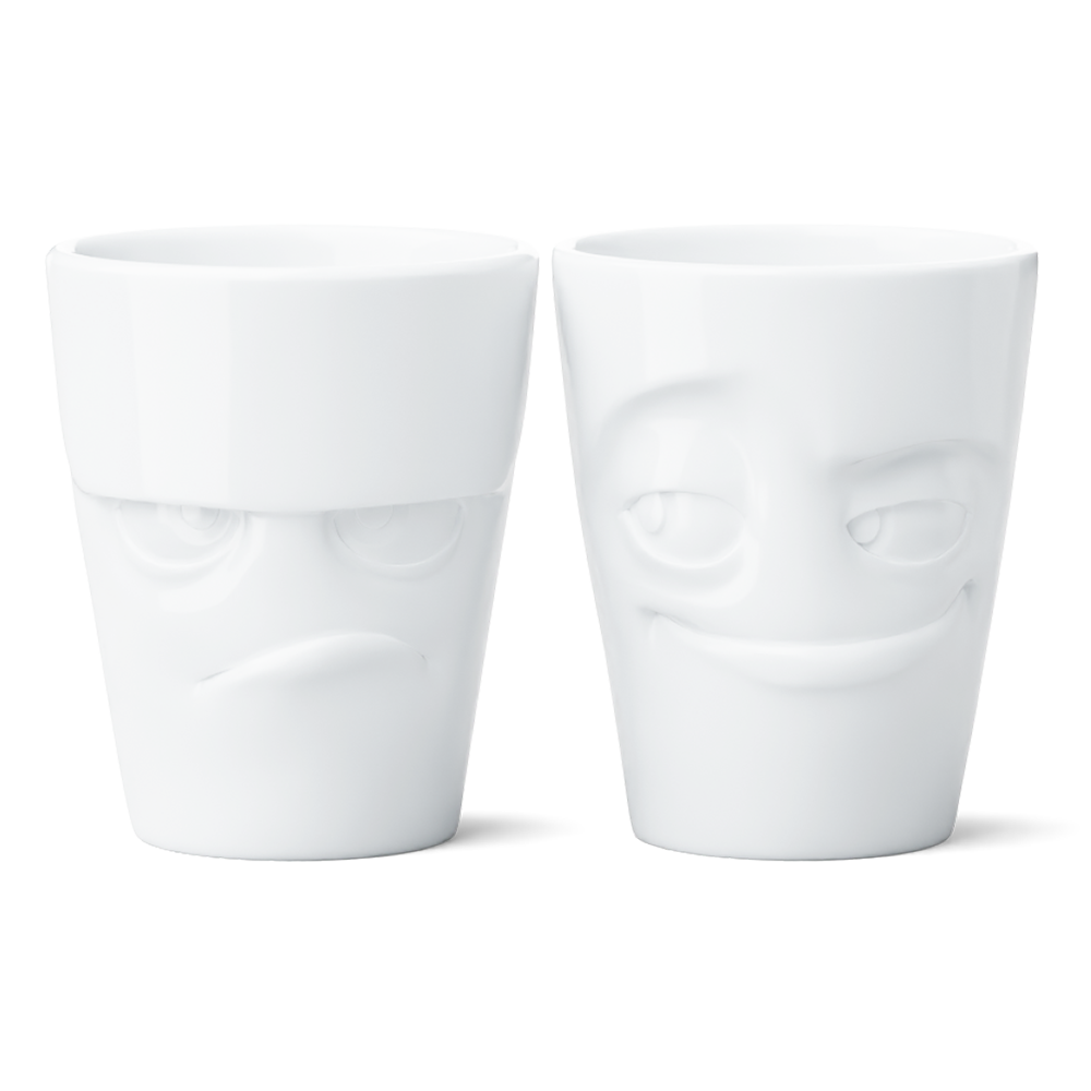 Coffee Mug Set No. 1, Grumpy & Impish Face (Mugs Without Handles)