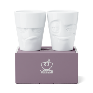 Coffee Mug Set No. 1, Grumpy & Impish Face (Mugs Without Handles)
