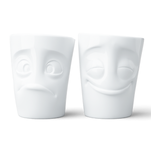 Coffee Mug Set No. 2, Cheery & Baffled Face (Mugs Without Handles)