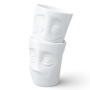 Coffee Mug Set No. 2, Cheery & Baffled Face (Mugs Without Handles)