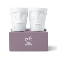 Load image into Gallery viewer, Coffee Mug Set No. 2, Cheery &amp; Baffled Face (Mugs Without Handles)
