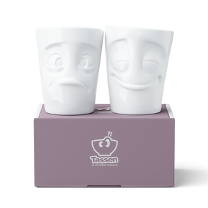 Coffee Mug Set No. 2, Cheery & Baffled Face (Mugs Without Handles)