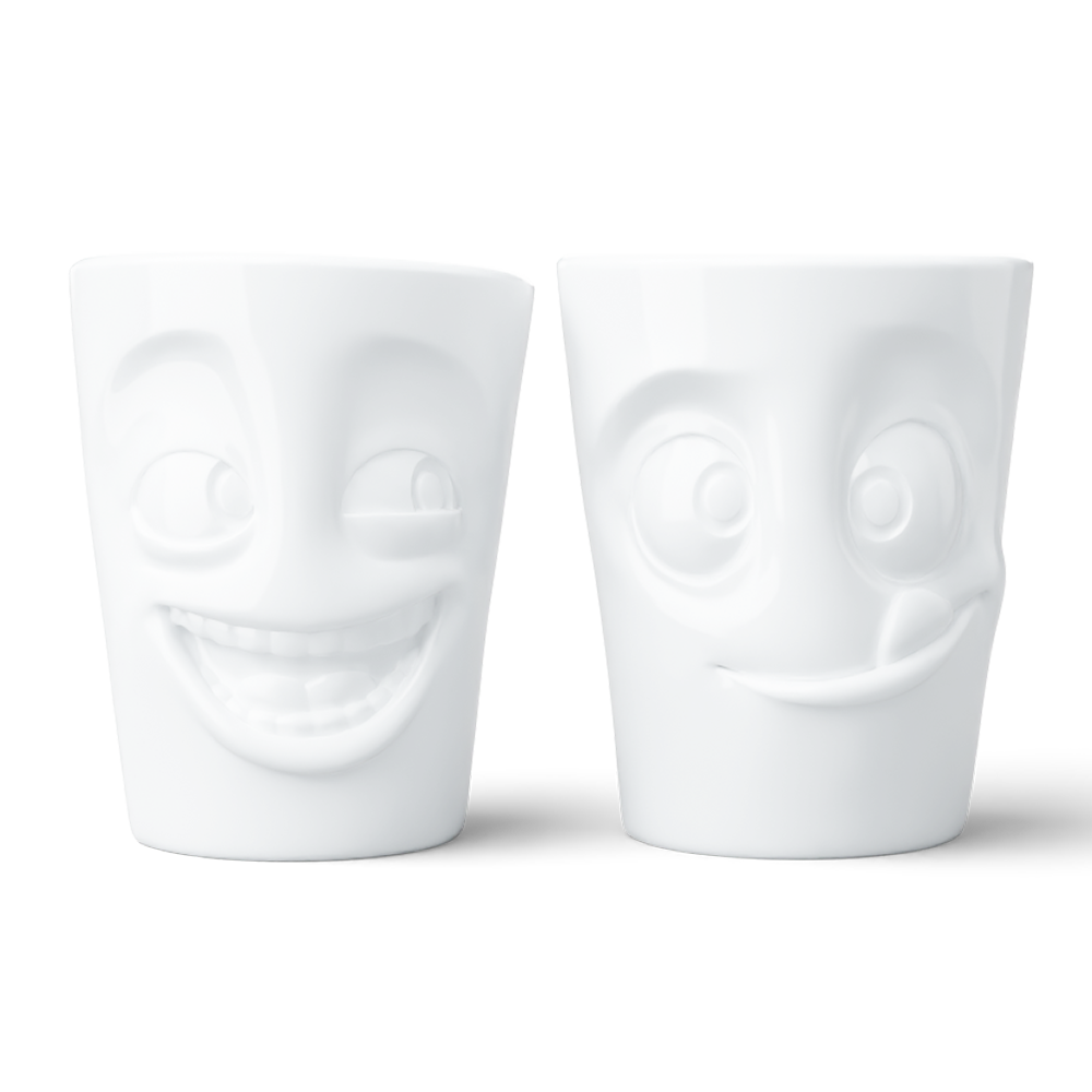 Coffee Mug Set No. 3, Joking & Tasty Face (Mugs Without Handles)