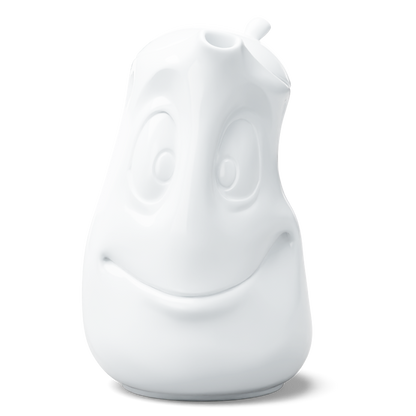 Porcelain tea pot in white featuring a 'good mood' facial expression and a generous 40 oz. capacity. Perfect for serving tea, coffee, punch, mulled wine and more. Detailed facial expression tea pot from the porcelain product family of fun dishware by FIFTYEIGHT Products. Shipped in exclusively designed gift box.