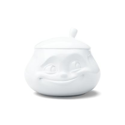 Premium porcelain sugar bowl with "sweet" facial expression and 13.5 oz capacity. Serves sugar, salsa, marmalade, jam, honey, mustard, ketchup, parmesan cheese. Spoon not included. From the porcelain product family of fun dishware by FIFTYEIGHT Products. Shipped in exclusively designed gift box.
