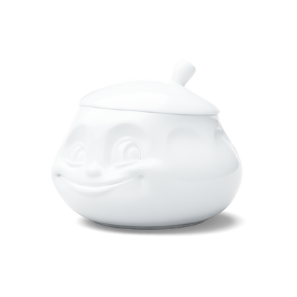 Premium porcelain sugar bowl with "sweet" facial expression and 13.5 oz capacity. Serves sugar, salsa, marmalade, jam, honey, mustard, ketchup, parmesan cheese. Spoon not included. From the porcelain product family of fun dishware by FIFTYEIGHT Products. Shipped in exclusively designed gift box.
