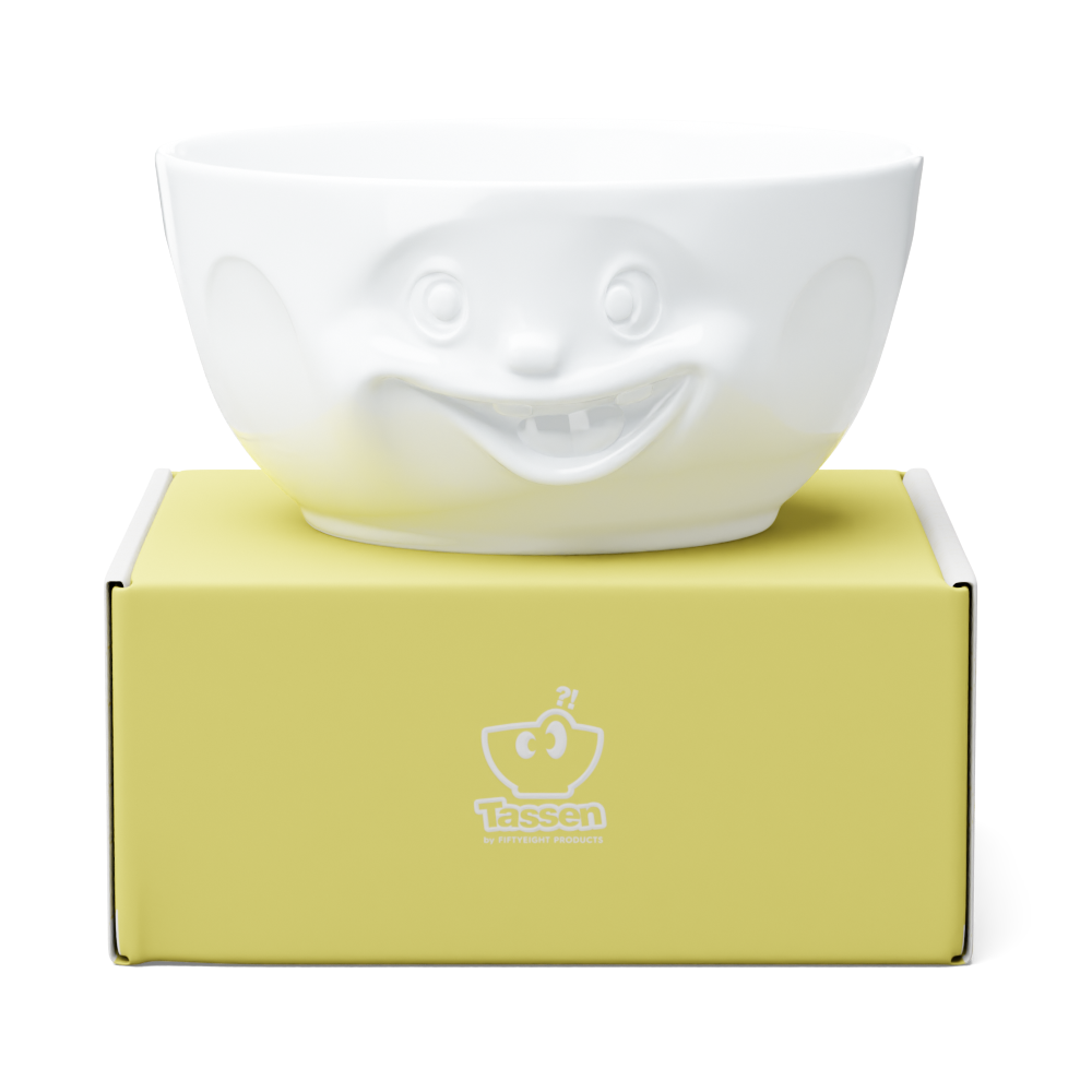 Extra big porcelain bowl in white from the porcelain product family of fun dishware by FIFTYEIGHT Products. Offers 87.5 oz capacity for serving salads, sides, stew, chili, chips, and more. Dishwasher and microwave safe bowl featuring a sculpted ‘out of control’ facial expression. Shipped in exclusively designed gift box.
