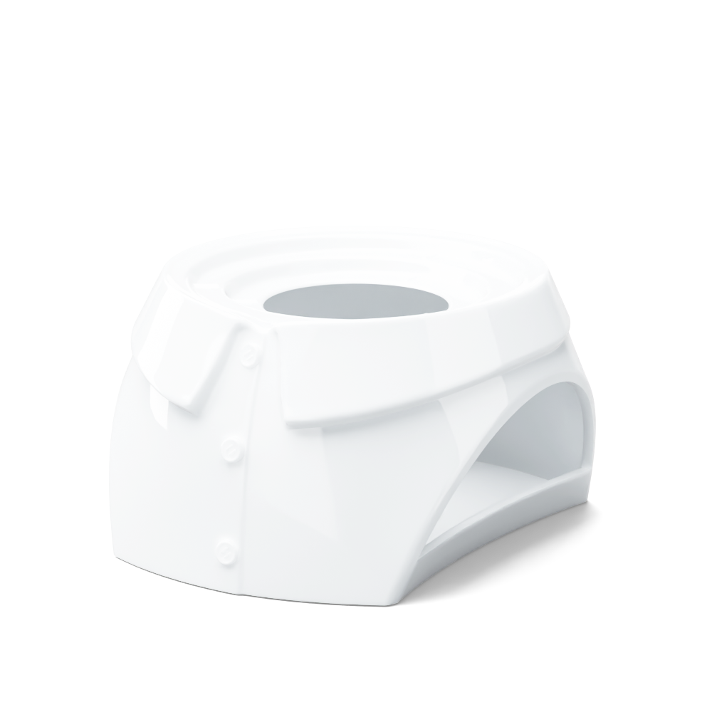 FIFTYEIGHT Products Food Warmer CHIC in white porcelain. Minimalist design with tea light holder base, fits 500ml bowls on top. Premium German porcelain warmer for keeping food warm at table. Made in Germany, dishwasher-safe.
