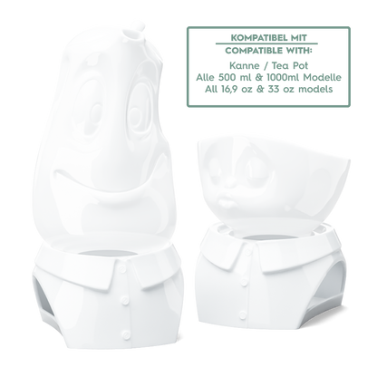FIFTYEIGHT Products Food Warmer CHIC in white porcelain. Minimalist design with tea light holder base, fits 500ml bowls on top. Premium German porcelain warmer for keeping food warm at table. Made in Germany, dishwasher-safe.