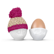 Load image into Gallery viewer, Egg Cup Hat Ivory/Fuchsia. Our Egg Cup Hats are crocheted by hand from soft wool in Germany and available in different colors. Now in the U.S. for the first time!
