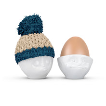 Load image into Gallery viewer, Egg Cup Hat in Ivory/Petrol. Our Egg Cup Hats are crocheted by hand from soft wool in Germany and available in different colors. Now in the U.S. for the first time!
