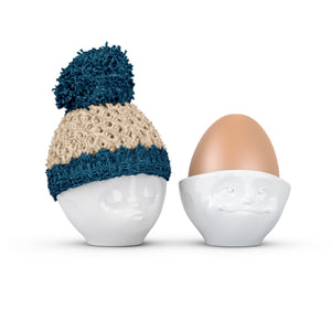 Egg Cup Hat in Ivory/Petrol. Our Egg Cup Hats are crocheted by hand from soft wool in Germany and available in different colors. Now in the U.S. for the first time!